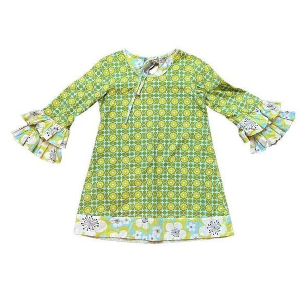 Smock & Dot Kids Retro Mixed Pattern‎ Girl's Green Floral Ruffle Dress Size 5